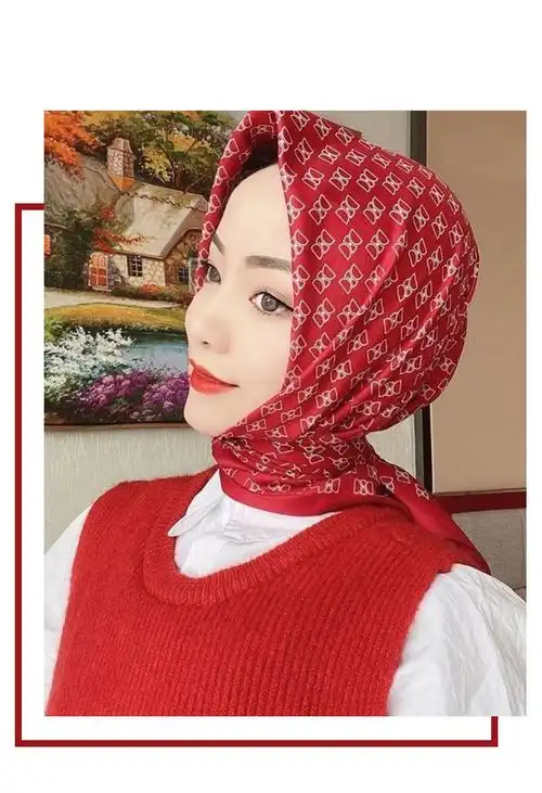 漾漾虹回族女人的套头纱巾方巾百搭90cm斜纹缎丝巾透气防滑包头巾洋气