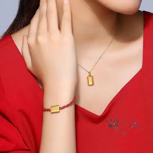 老凤凰 第1桶金-小金砖 路路通小金条黄金手链女士手绳足金转运珠手链