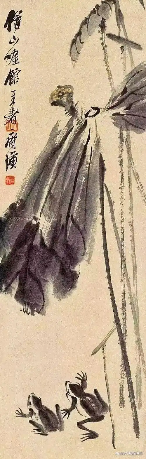 齐白石奔放写意荷花的设色,宁静与瑰丽并存,一半严谨一半自由