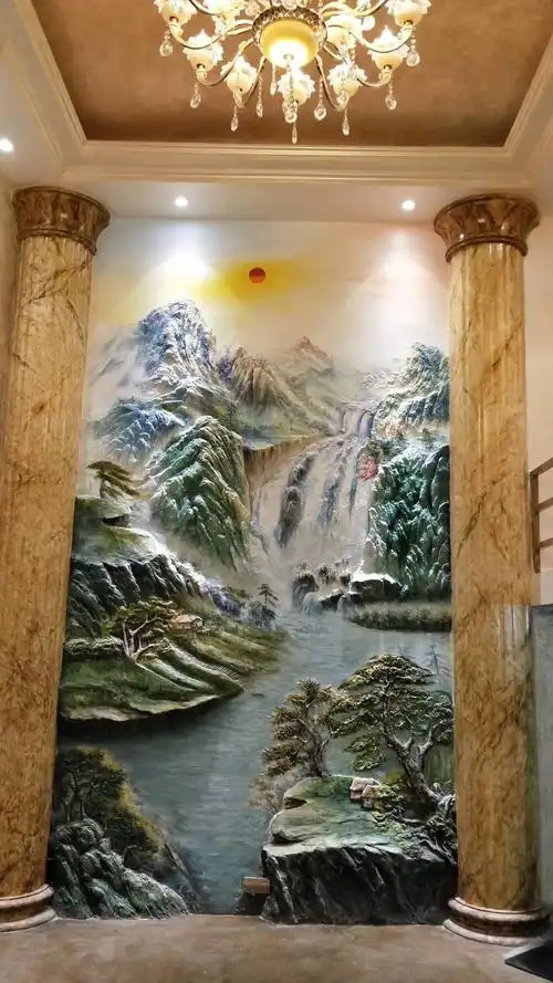 一副高空落地的山水画浮雕,每一次的欣赏都会来一场视觉性的旅游.