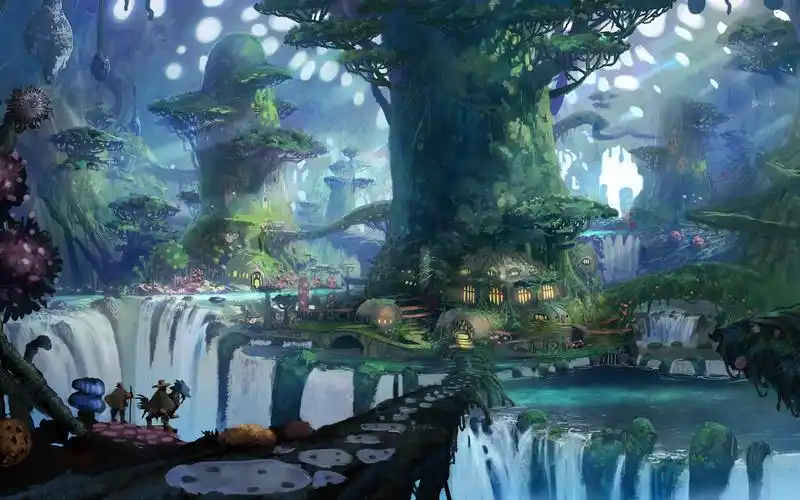 魔法森林,树木,房屋,艺术图画