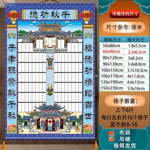 家堂轴子宗谱家用家谱挂画布料老样式蓝联家堂挂画家谱族谱画定制1648