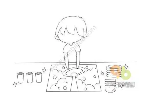 洗碗简笔画带颜色