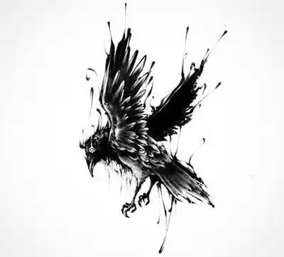 24张水墨乌鸦纹身手稿图案