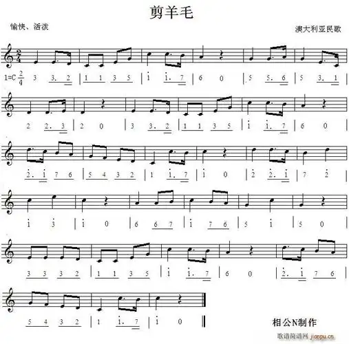 剪羊毛(澳大利亚民歌) 歌谱简谱网