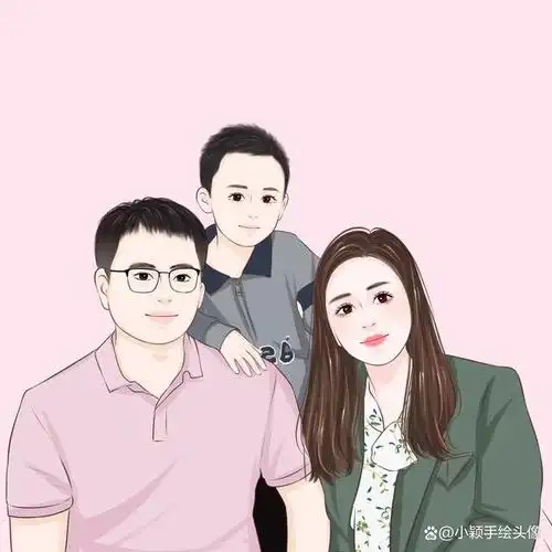 写实漫画全家福,一家三口卡通动漫头像,可爱也能很精致