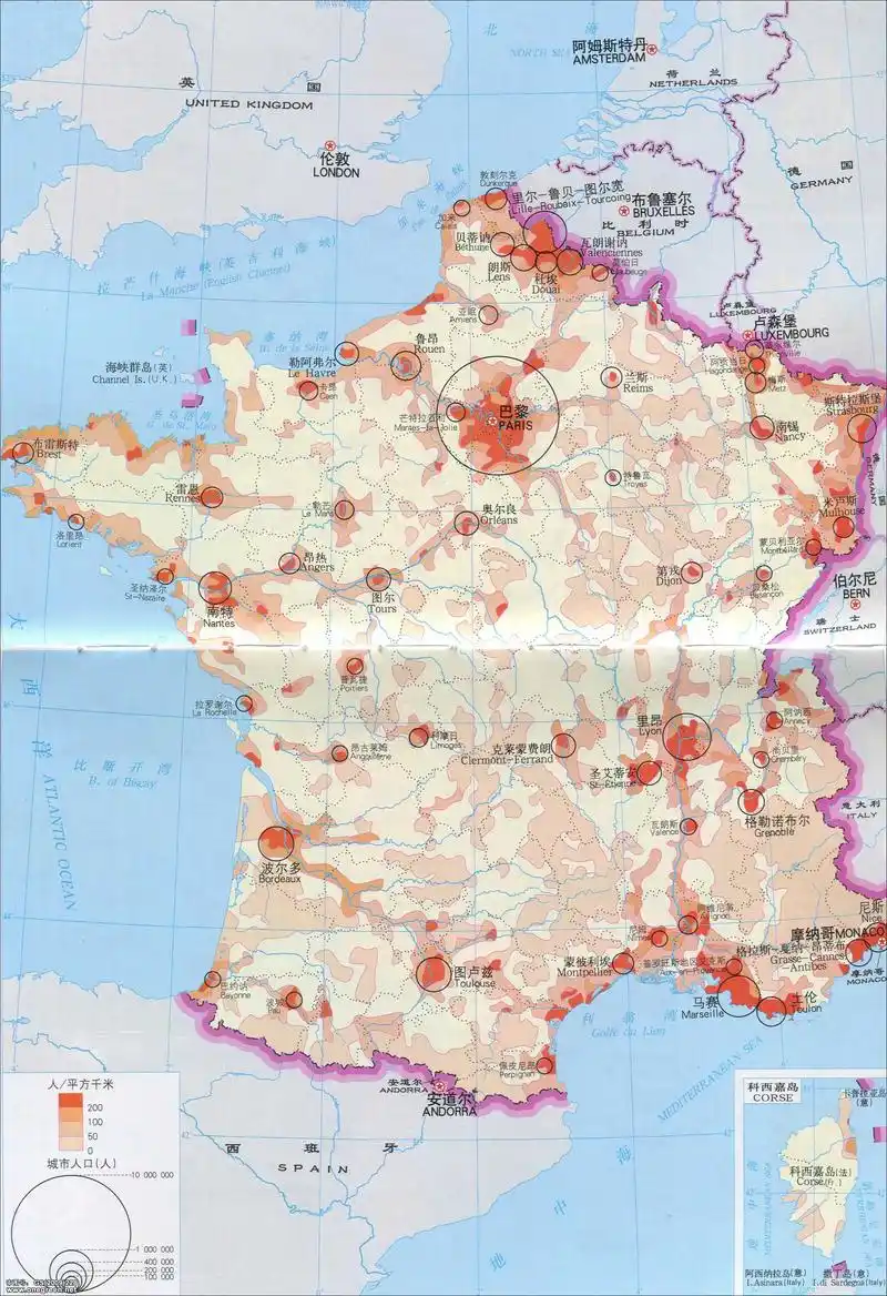 法国人口密度分布图