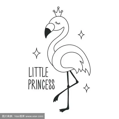 flamingo drawing. little princess text. design for kids.