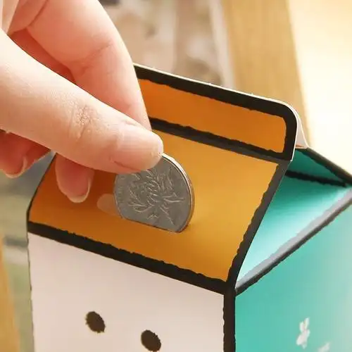 手工制作存钱盒收纳盒卡纸牛奶盒硬钱储蓄罐 diy 创意