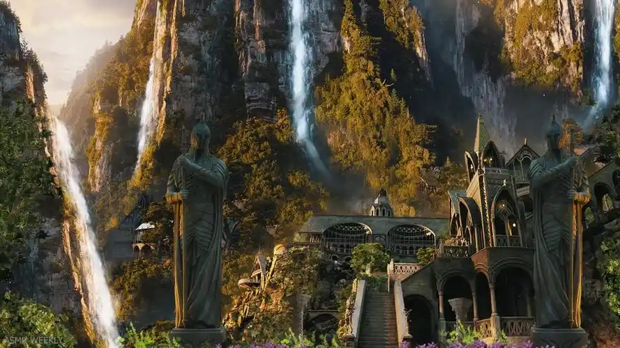 白噪音作业向放松深之裂谷霍比特人魔戒精灵城4个场景丨瀑布声大自然