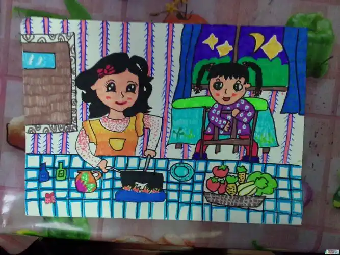儿童水彩画大全-我看妈妈做饭--简笔画大全