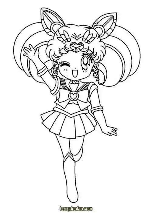 8张美少女战士卡通可爱公主涂色黑白涂色图片-红豆饭小学生简笔画大全
