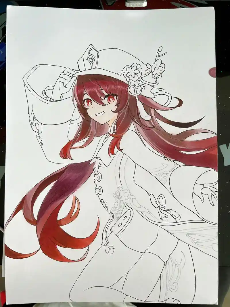 #原神 #胡桃 #马克笔手绘 #绘画过程 手绘一个胡桃 - 抖音