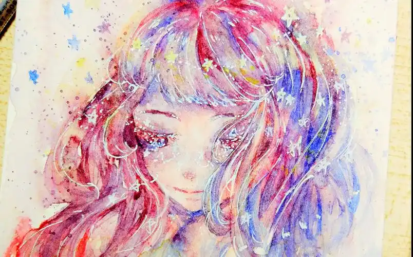 (水彩上色过程)星空少女
