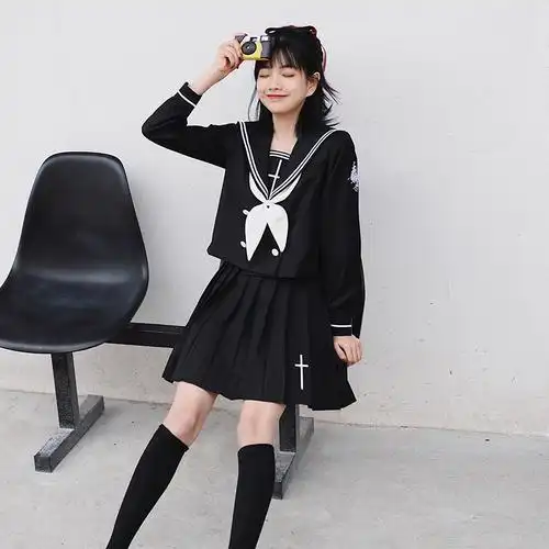 现货jk制服裙原创正统黑十字玫瑰日系校园暗黑不良少女水手服套装