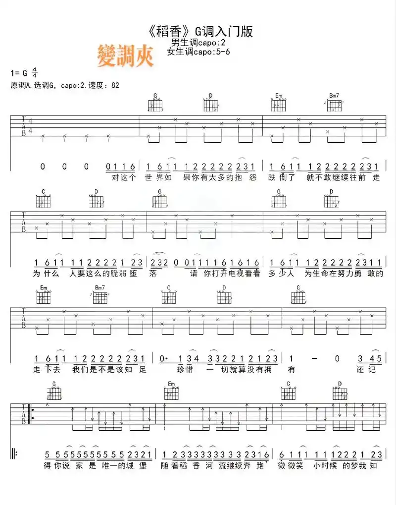 稻香吉他谱#周杰伦 #乐谱 - 抖音