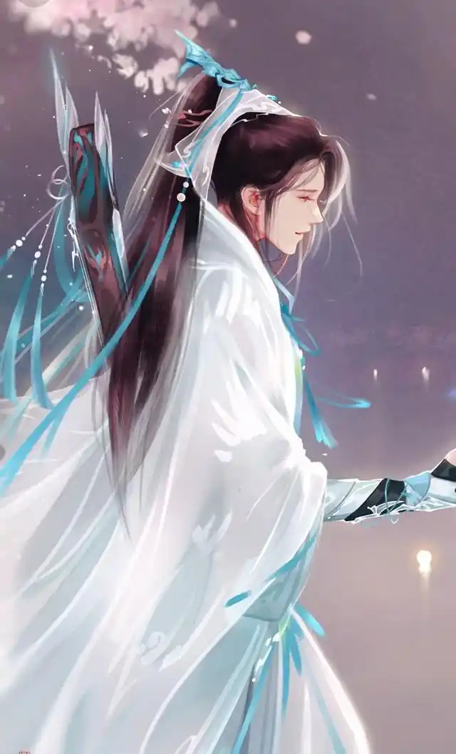 高颜值的二次元古装帅哥,风度翩翩气质不凡,一身白色装扮恰到好处