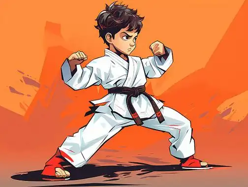 跆拳道招生卡通人物男孩练跆拳道场景