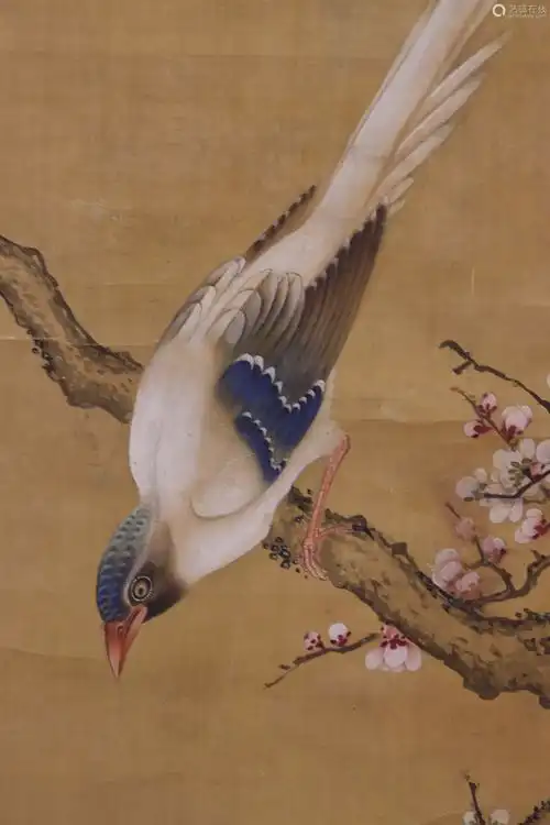 沈铨花鸟图绢本立轴