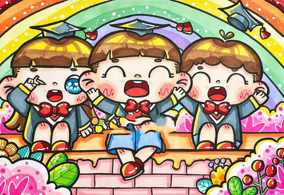 原创毕业主题画 儿童画 毕业主题画 毕业季 毕业典礼 幼儿园毕业主题