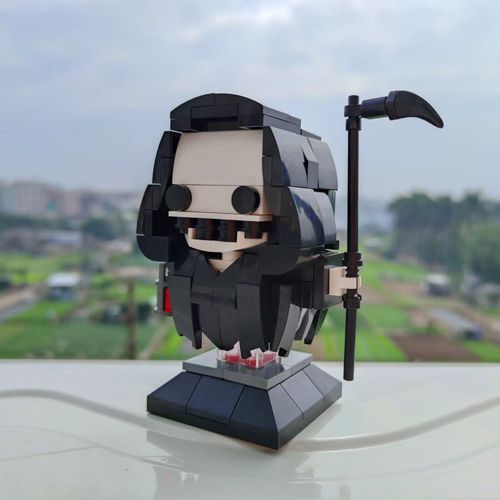 死神手持镰刀方头仔moc积木兼容乐高拼装手办骷髅头玩具