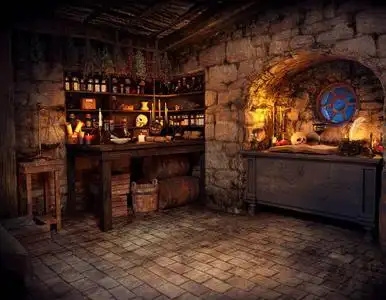 中世纪女巫中世纪幻想cgi女巫小屋,烛光照片