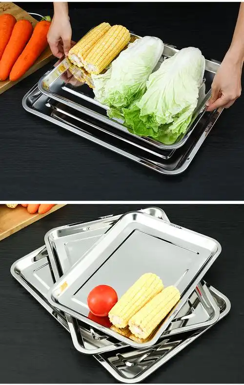 304不锈钢方盘 加厚长方形托盘餐厅菜盘食堂蒸饭盘烧烤盘商用批发