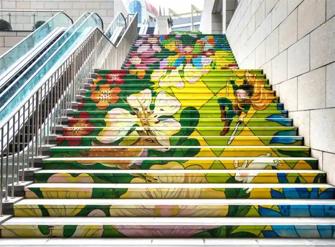台阶楼梯立面手绘墙绘绘画案例