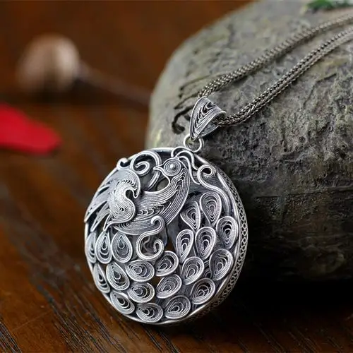 牧诗伦纯银饰品s925泰银纯手工女士孔雀纯银吊坠_7折现价199元