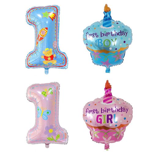 卡通蓝粉色数字1蛋糕铝膜气球儿童周岁宝宝宴生日派对装饰