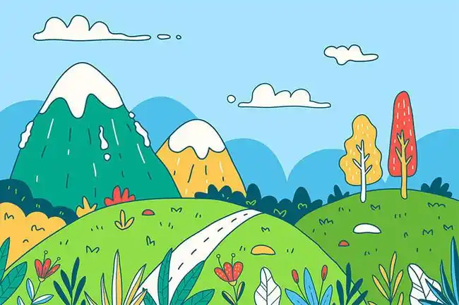 扁平植物插画风景图片