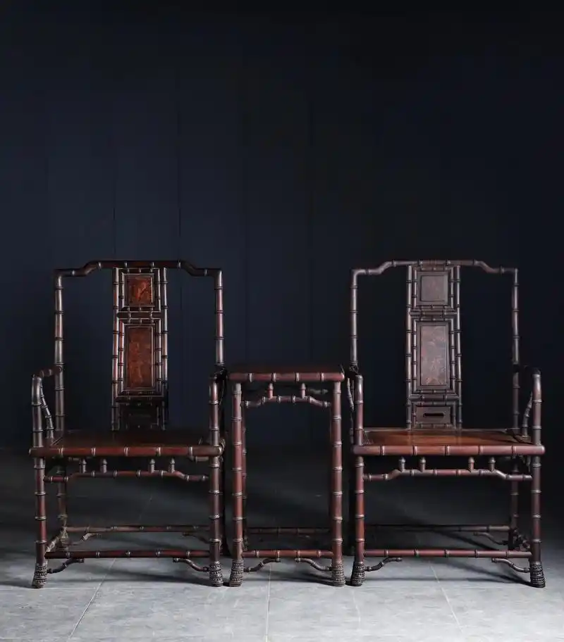 民国 苏作老红木镶瘿木竹节工官帽椅/两椅.#具有浓厚历史底蕴 - 抖音