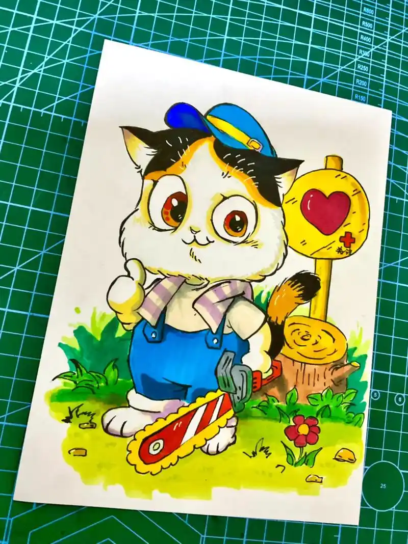 马克笔绘画伐木猫