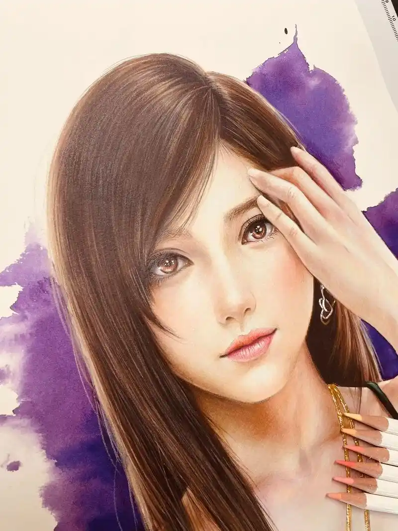 女神蒂法手绘.彩铅手绘……女神蒂法……心中的耶路撒冷 #人物 - 抖音