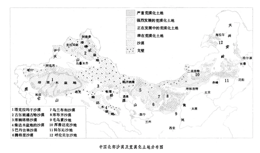 中国沙漠分布图