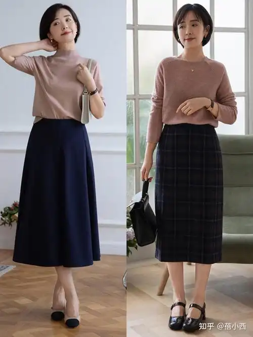 第三,过膝裙搭配推荐