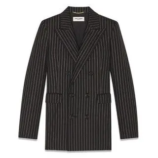 ysl圣罗兰女士时尚卢蕾丝条纹双排扣华达呢西服外套582596y142v105540