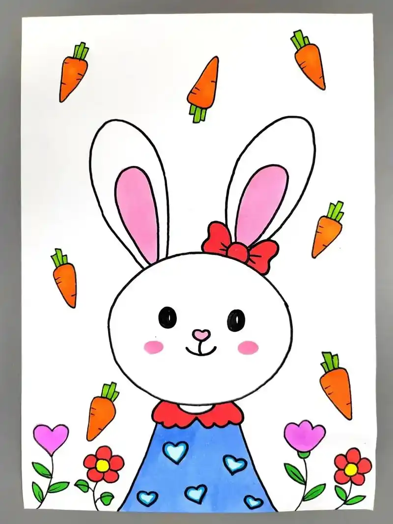 教你画可爱的小兔子,一看就会,快来试试吧#小白兔简笔画 #兔 - 抖音