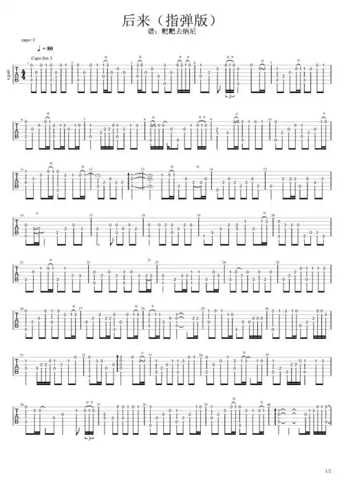 刘若英后来指弹完整版吉他谱