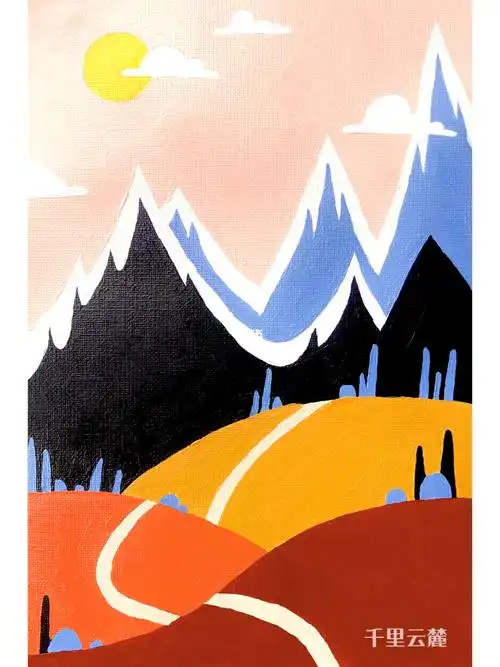 丙烯画远山家居装饰画ins风插画