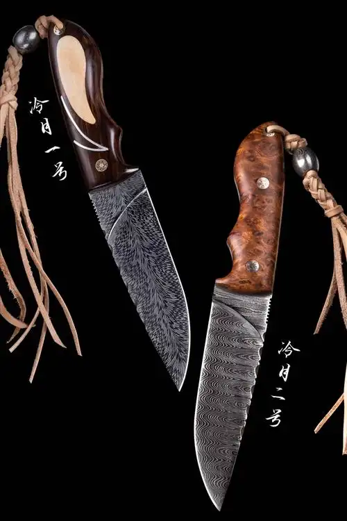 匠人工坊 | 民间刀匠作品,大马士革刀"冷月1号"与"冷月2号"对比