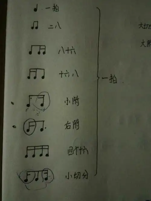 一拍 二八 八十六 十六八 小附 后附 四个十六 小切分 遍首钢琴曲子