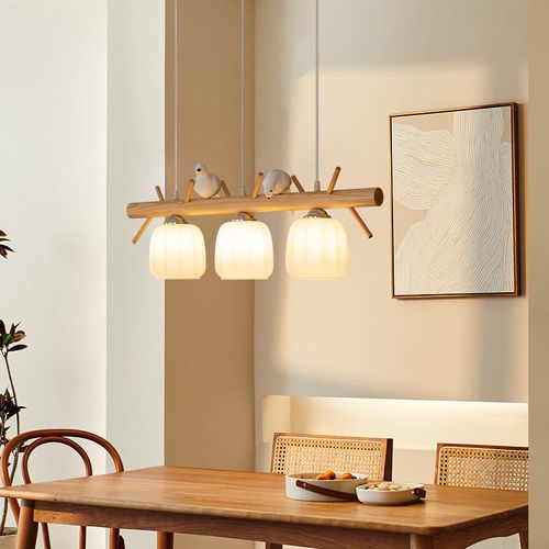 餐厅吊灯三头北欧原木风个性饭厅灯简简约现代餐厅吊灯