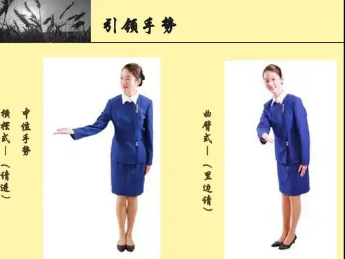 引领手势 横 摆 式     请 进   中 位 手 势 曲 臂 式     里 边请