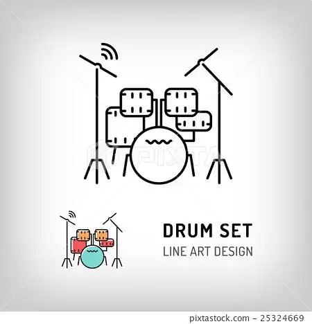 插图素材: drum set isolated line art icon music instrument 查看