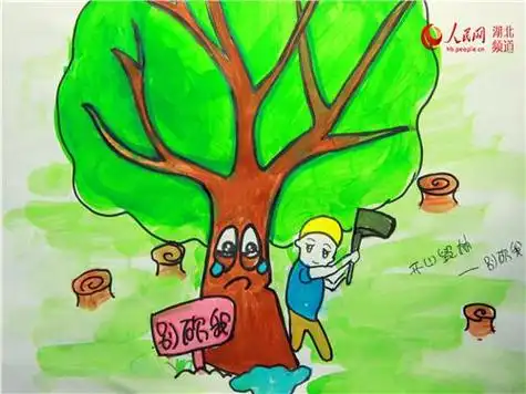 爱护树木环保画简笔画幼儿园