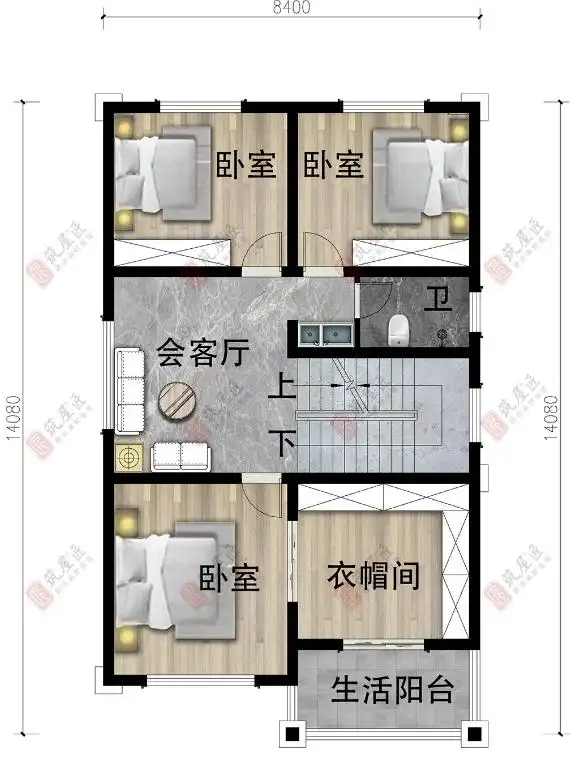 8×14米简欧三层别墅,筑屋匠7室5厅户型设计,美观大气又实用
