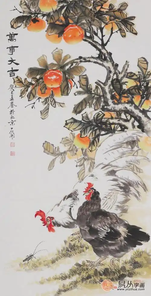 国画公鸡图富贵风水好运势