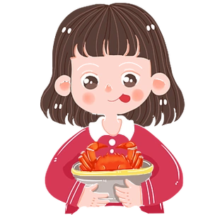 呆萌女孩可爱吃螃蟹