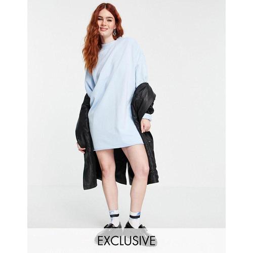 collusion女款蓝色连衣裙|mini acid wash sweat dress in pale blue